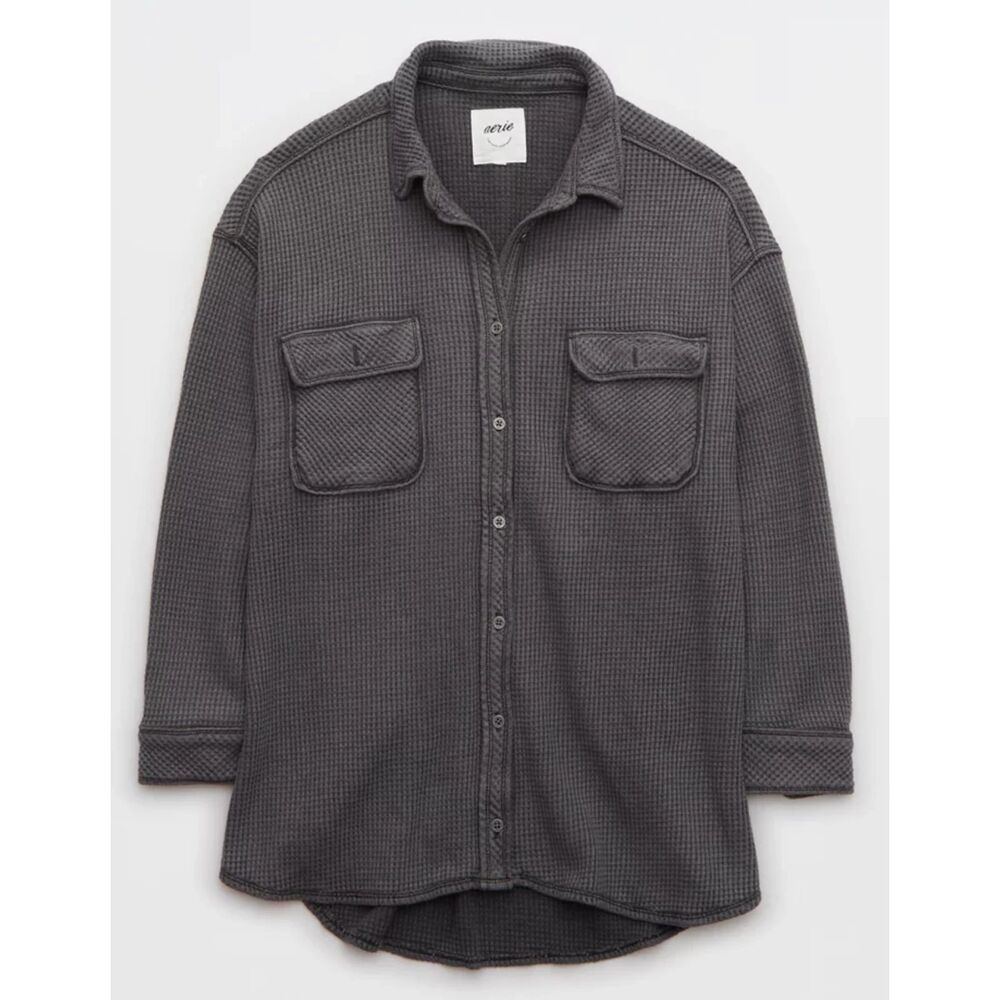 Aerie Lumberjane Waffle Shirt in Smoked Grey- Size S